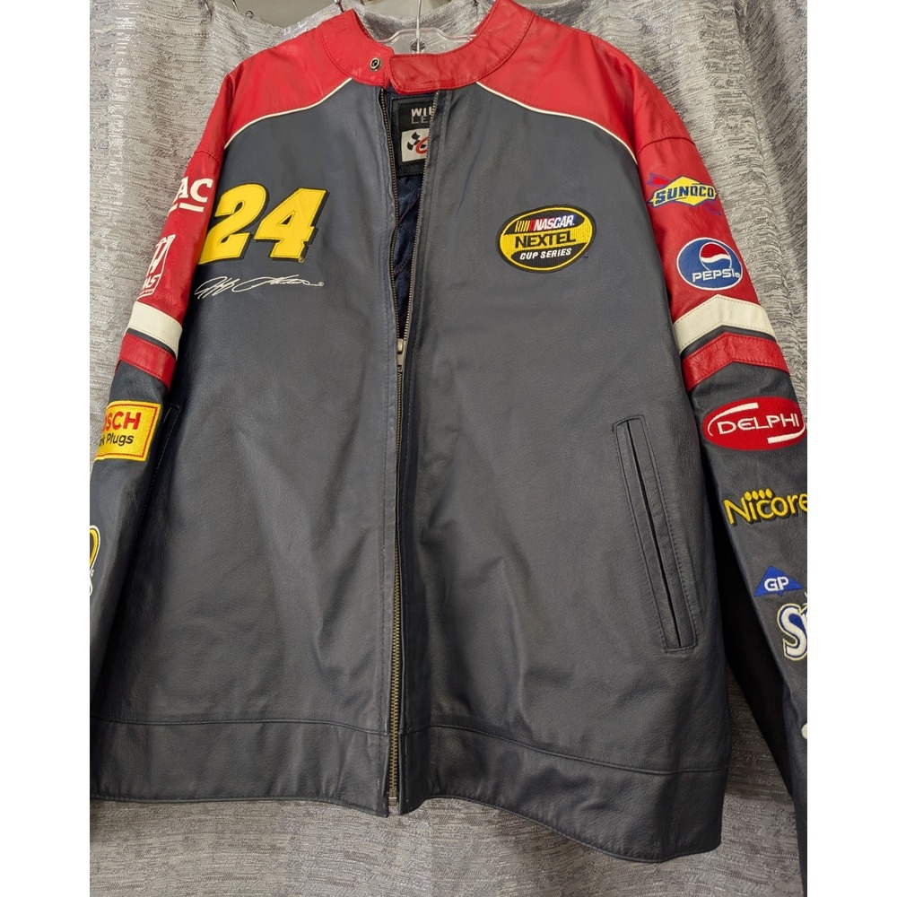 Vtg Nascar Jeff Gordon Jacket Black/Red‎ Wilson Leather #24 DuPont XL Chase